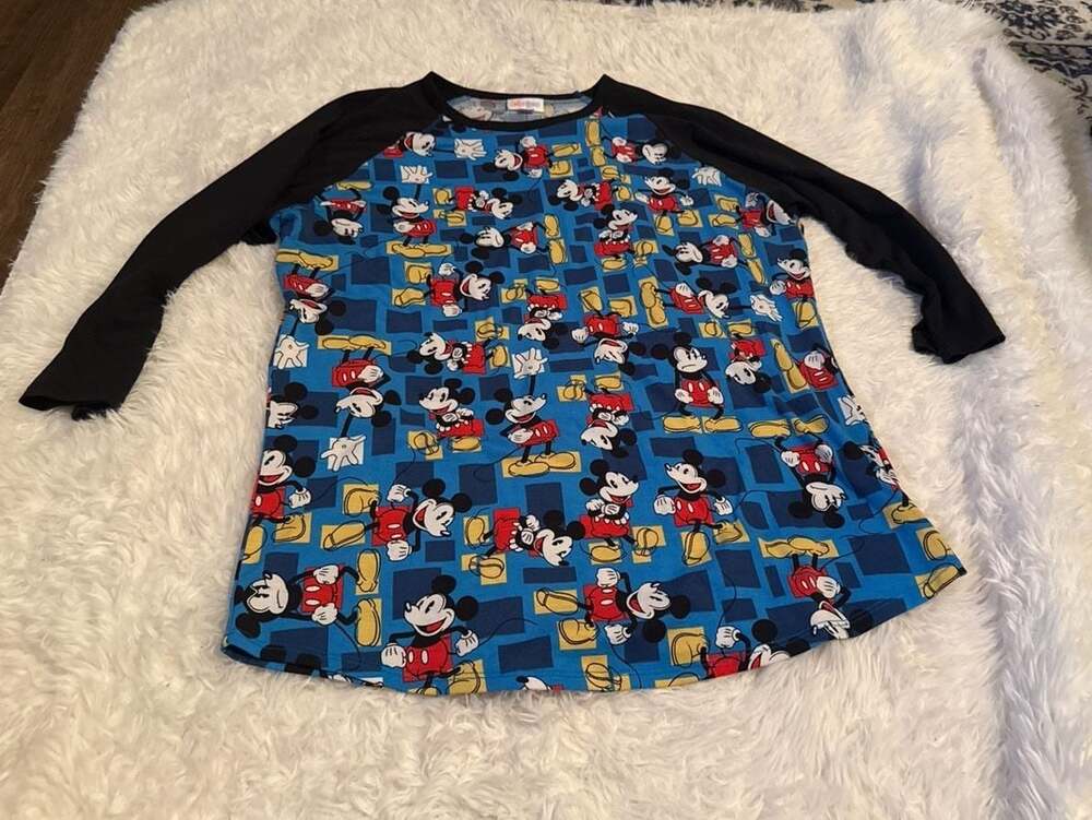 LuLaRoe Disney Collection Mickey Mouse Randy Raglan 3/4‎ Sleeve Shirt Size L